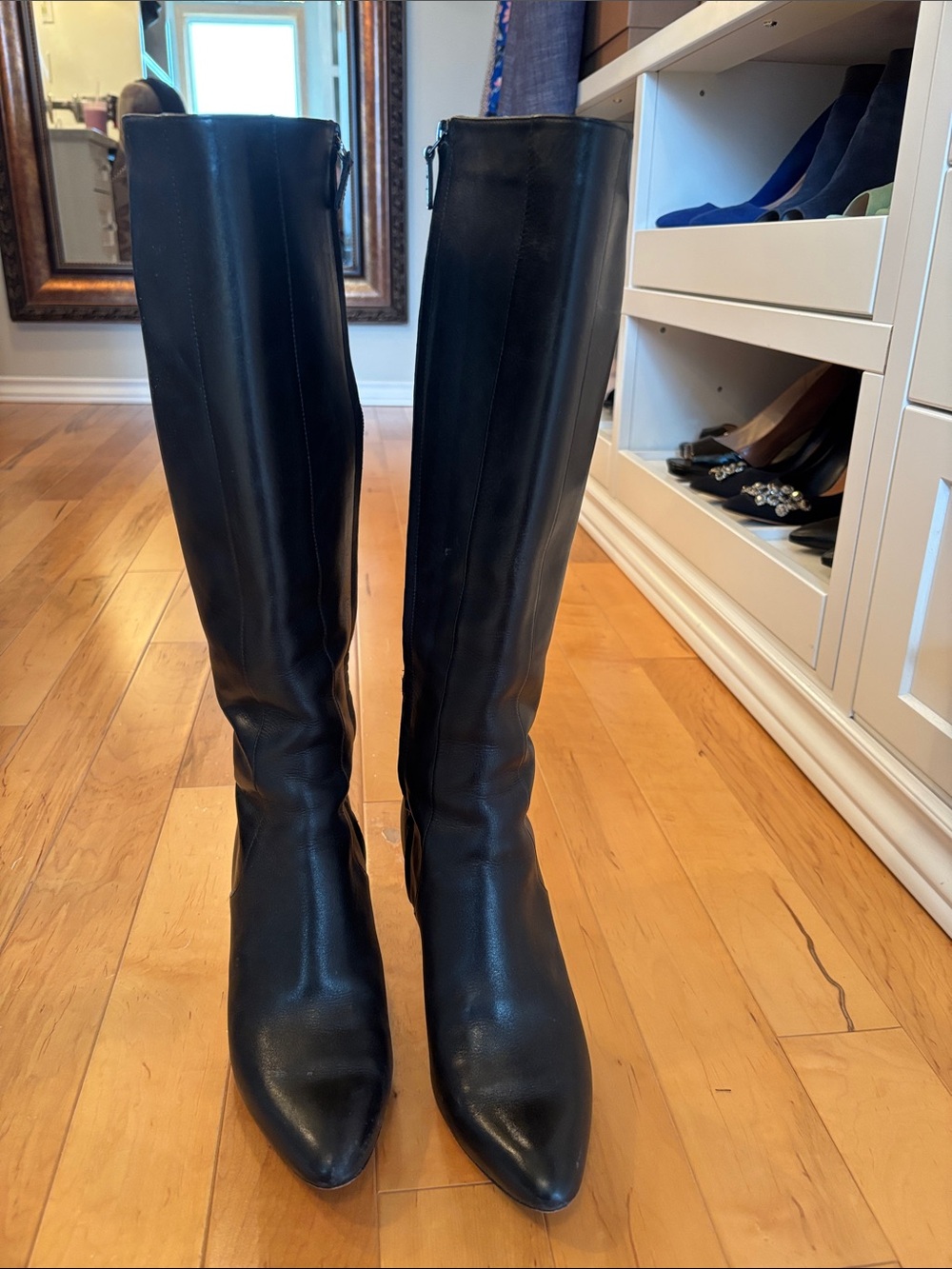 Cole Haan Black Leather Over-the-Knee Pointed Toe Boots